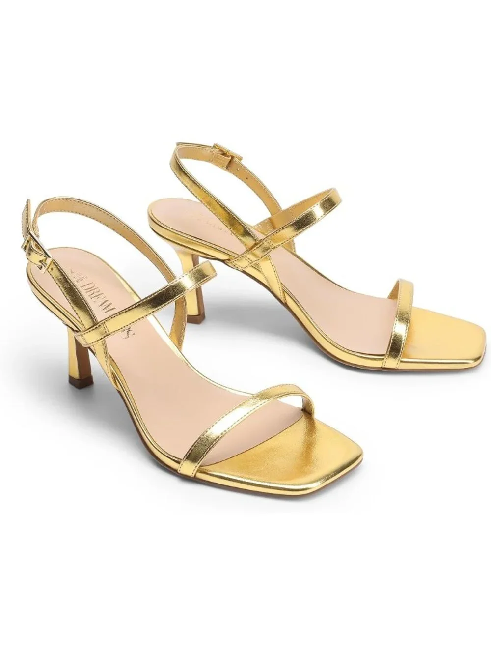 Dream Pairs Women's Gold Pu Square Open Toe Slingback Heels Ankle Strappy Sandal